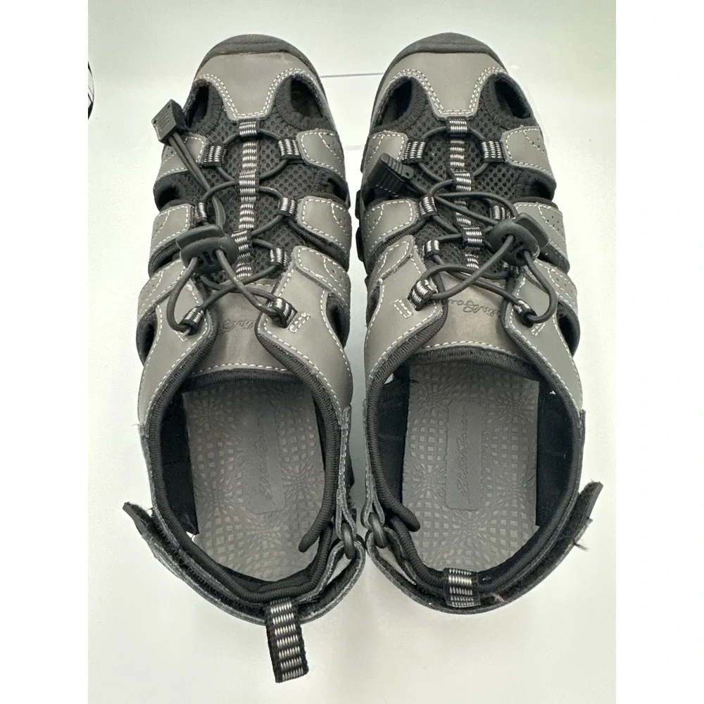 Eddie Bauer Stewart Bump Toe Fisherman Leather Hiking Sport Sandals Sz 9 Gray